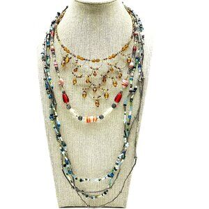 Boho Beaded Necklaces Lot of 3 Multi Strand Layered Mixed Beads Jewelry
